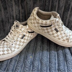 Vans Men's Beige and White Checkered Sneakers